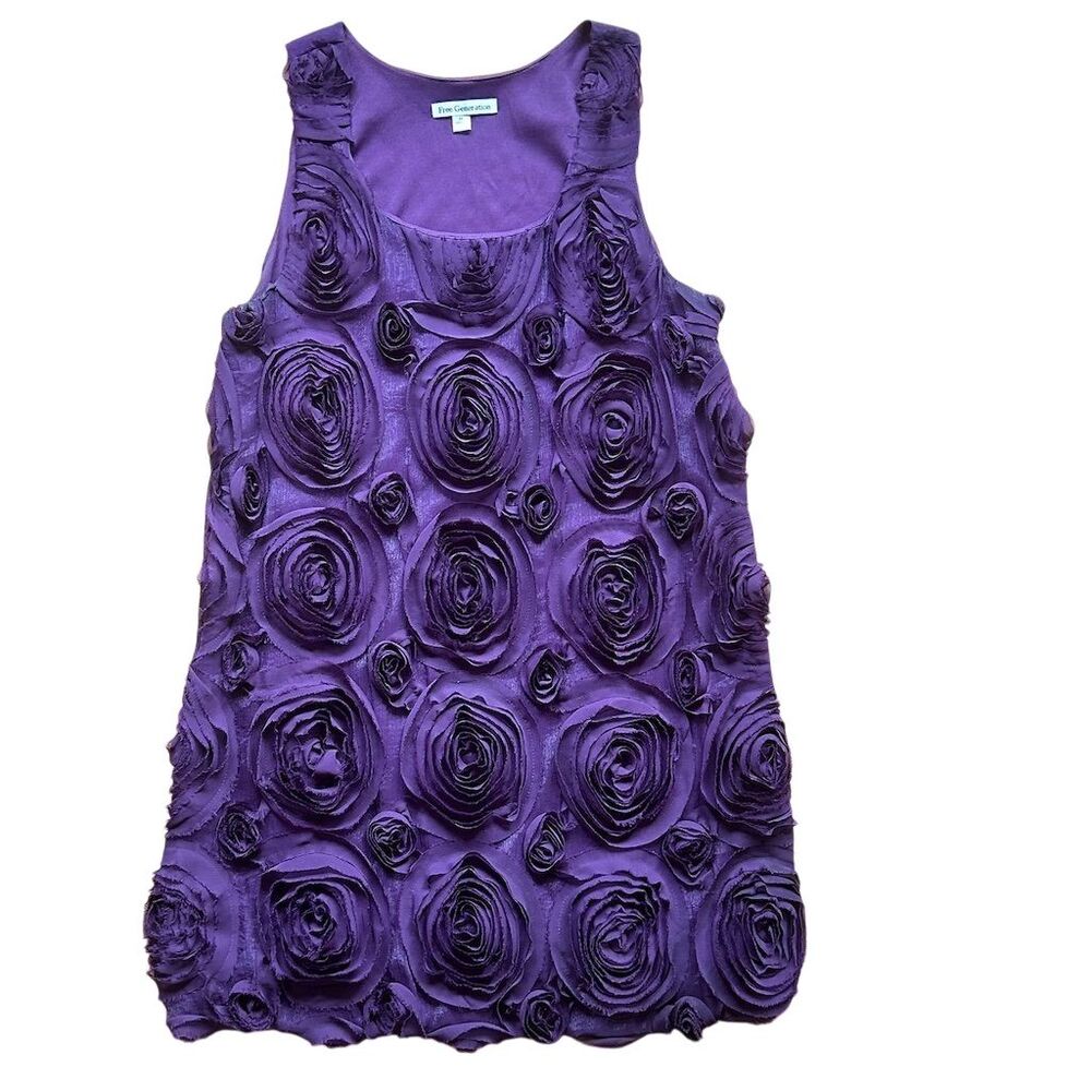 Free Generation Purple Rosette Sleeveless Knee Length Dress Size M